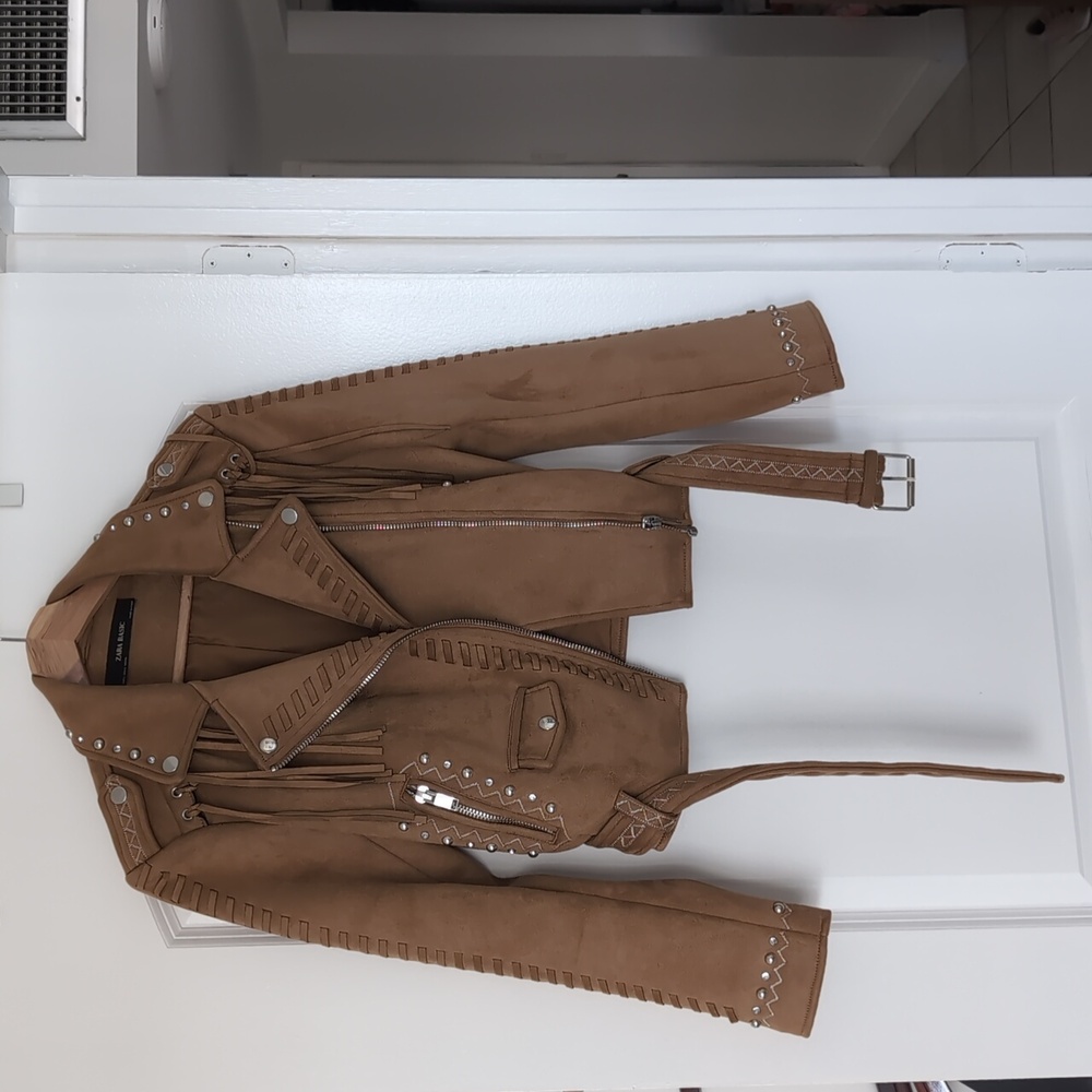 Zara Brown Studded Faux Suede Jacket